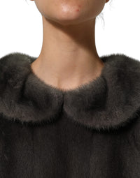 Dolce & Gabbana Dark Gray Mink Fur Round Collar Blouse Women's Top