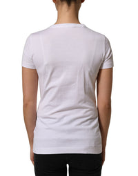 Dolce & Gabbana White DG Logo Embellished Round Neck Women's T-shirt