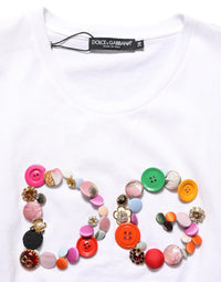 Dolce & Gabbana White DG Logo Embellished Round Neck Women's T-shirt