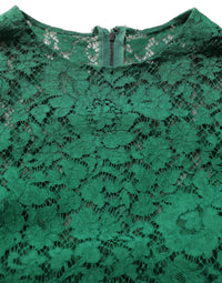 Dolce & Gabbana Green Floral Lace Round Neck Blouse Women's Top