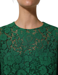 Dolce & Gabbana Green Floral Lace Round Neck Blouse Women's Top