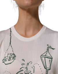 Dolce & Gabbana White Silk Knit Garden Fountain Print Tank Women's Top