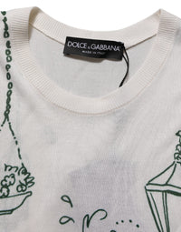 Dolce & Gabbana White Silk Knit Garden Fountain Print Tank Women's Top