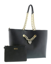 Versace Jeans Couture Black Heart Chain Charm Embellished Shopper Tote Bag