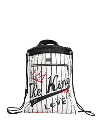 Dolce & Gabbana Dolce & Gabbana Black White Striped Polyester Drawstring Backpack Men Men's Bag
