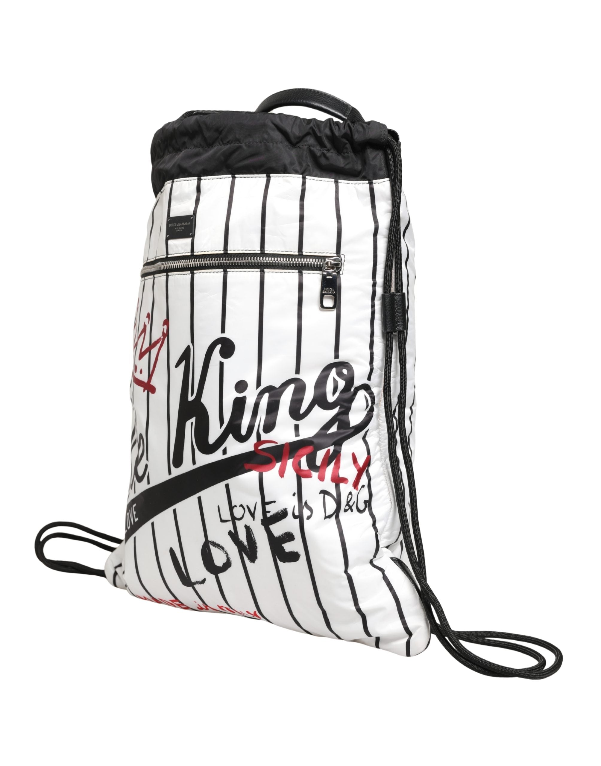 Dolce & Gabbana Dolce & Gabbana Black White Striped Polyester Drawstring Backpack Men Men's Bag