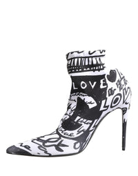Dolce & Gabbana Dolce & Gabbana White Graffiti Stretch Ankle Boots Women's Shoes