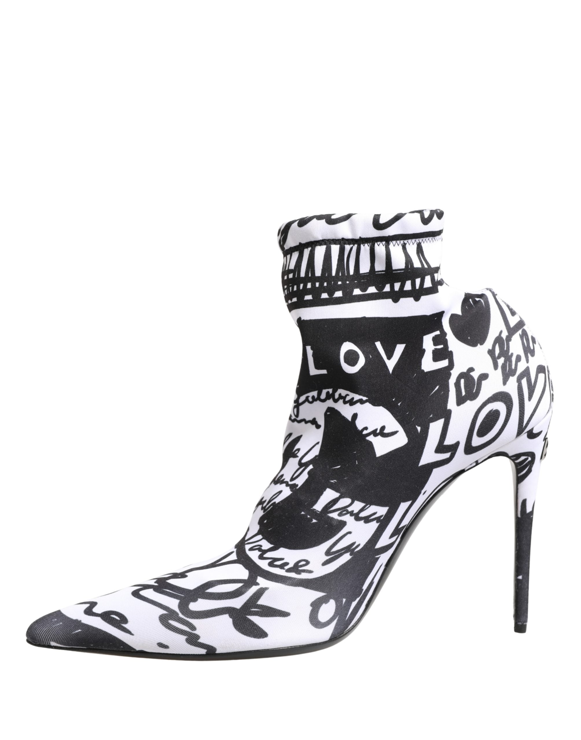 Dolce & Gabbana Dolce & Gabbana White Graffiti Stretch Ankle Boots Women's Shoes