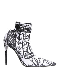 Dolce & Gabbana Dolce & Gabbana White Graffiti Stretch Ankle Boots Women's Shoes