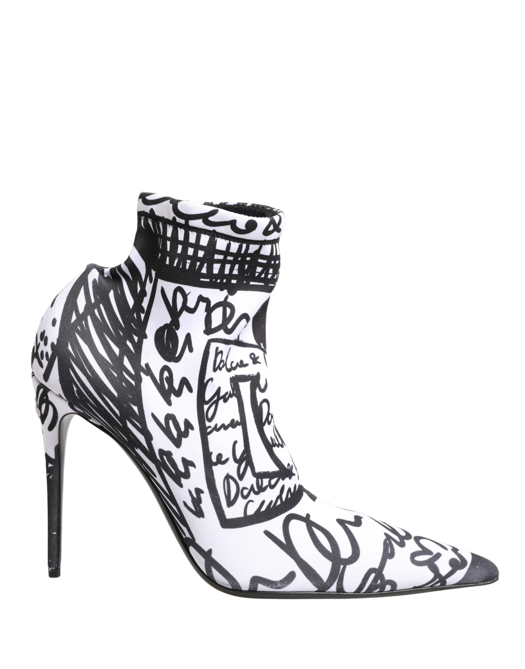 Dolce & Gabbana Dolce & Gabbana White Graffiti Stretch Ankle Boots Women's Shoes