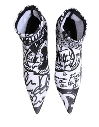 Dolce & Gabbana Dolce & Gabbana White Graffiti Stretch Ankle Boots Women's Shoes
