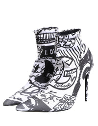 Dolce & Gabbana Dolce & Gabbana White Graffiti Stretch Ankle Boots Women's Shoes