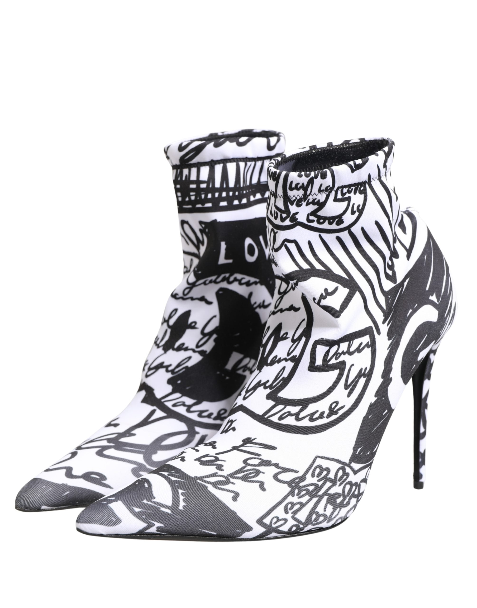 Dolce & Gabbana Dolce & Gabbana White Graffiti Stretch Ankle Boots Women's Shoes