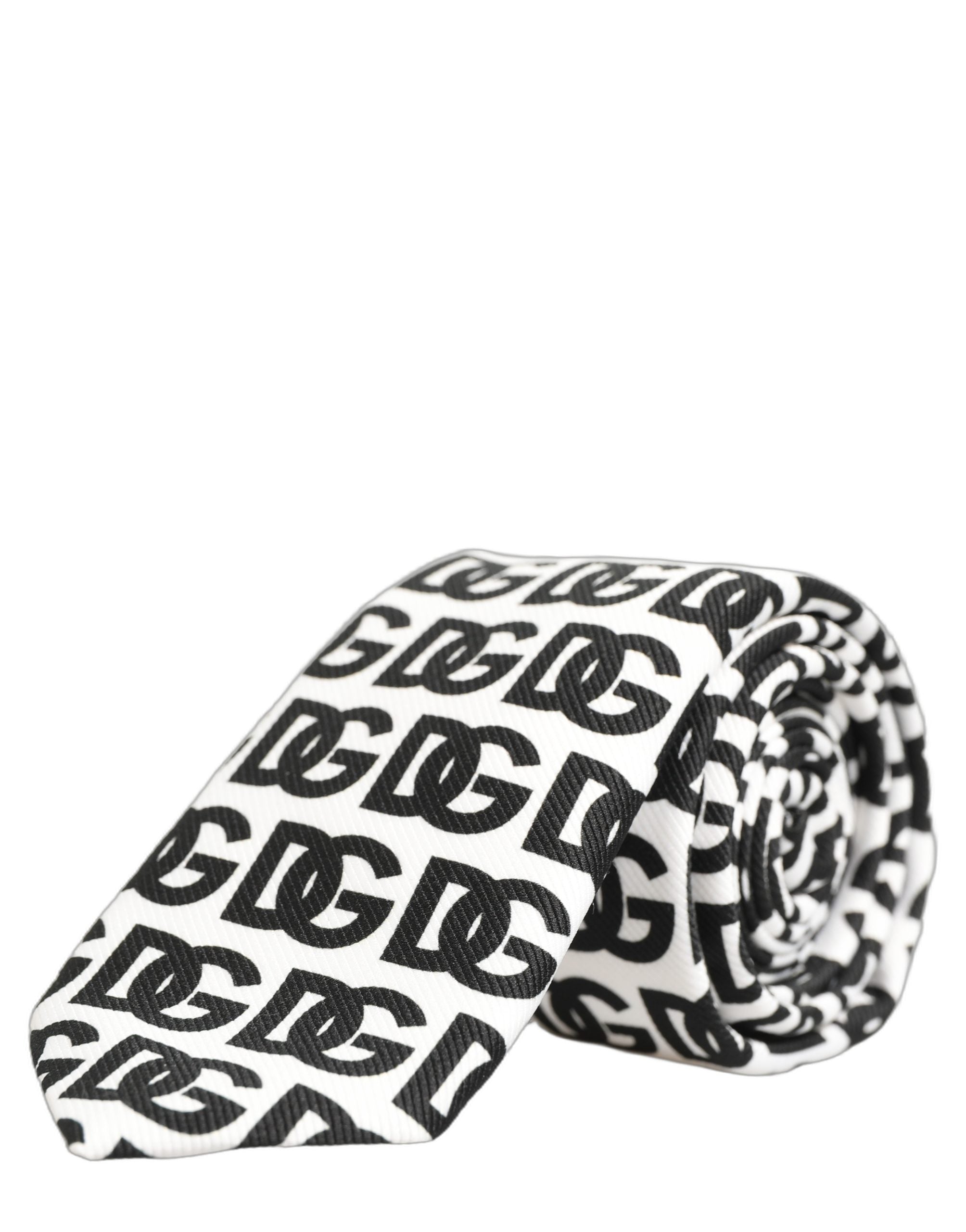 Dolce & Gabbana Dolce & Gabbana White Black Logo Monogram Wide Adjustable Men NeckMen's Men's Tie