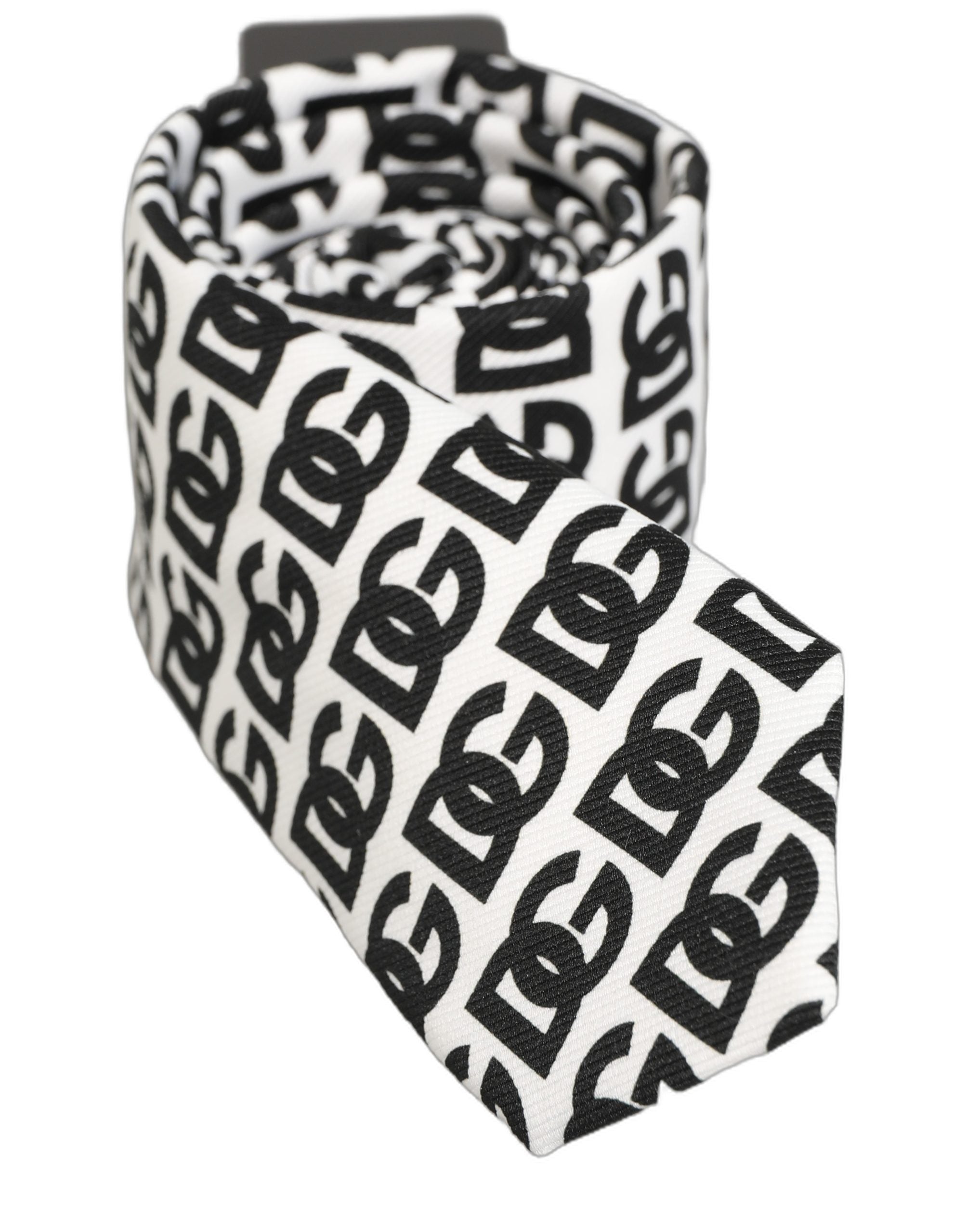 Dolce & Gabbana Dolce & Gabbana White Black Logo Monogram Wide Adjustable Men NeckMen's Men's Tie