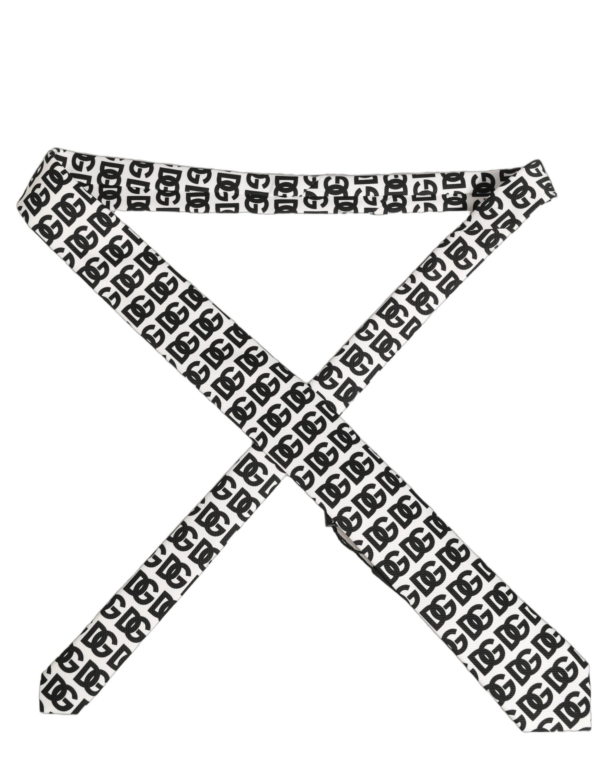 Dolce & Gabbana Dolce & Gabbana White Black Logo Monogram Wide Adjustable Men NeckMen's Men's Tie