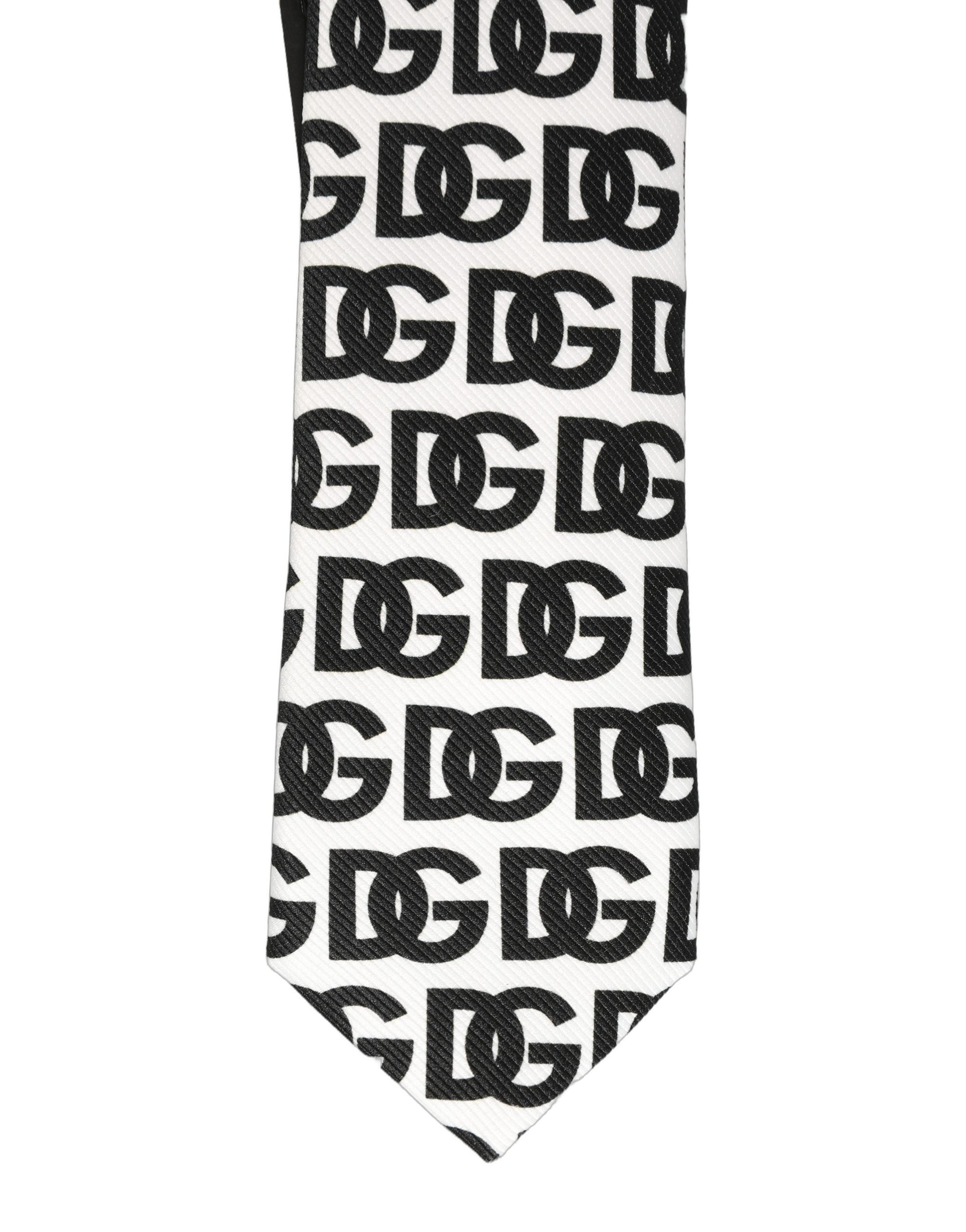 Dolce & Gabbana Dolce & Gabbana White Black Logo Monogram Wide Adjustable Men NeckMen's Men's Tie