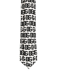 Dolce & Gabbana Dolce & Gabbana White Black Logo Monogram Wide Adjustable Men NeckMen's Men's Tie