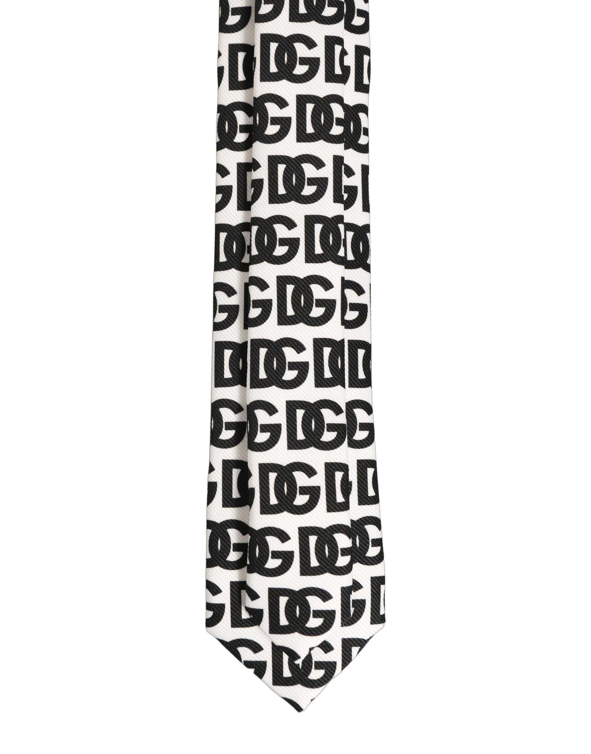 Dolce & Gabbana Dolce & Gabbana White Black Logo Monogram Wide Adjustable Men NeckMen's Men's Tie