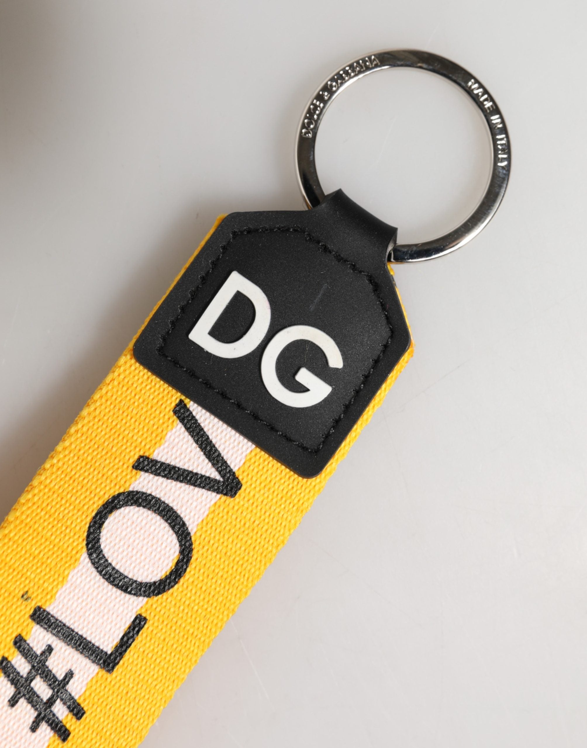 Dolce & Gabbana Dolce & Gabbana Yellow Logo Polyester Silver Brass Holder Keychain Women's Keyring