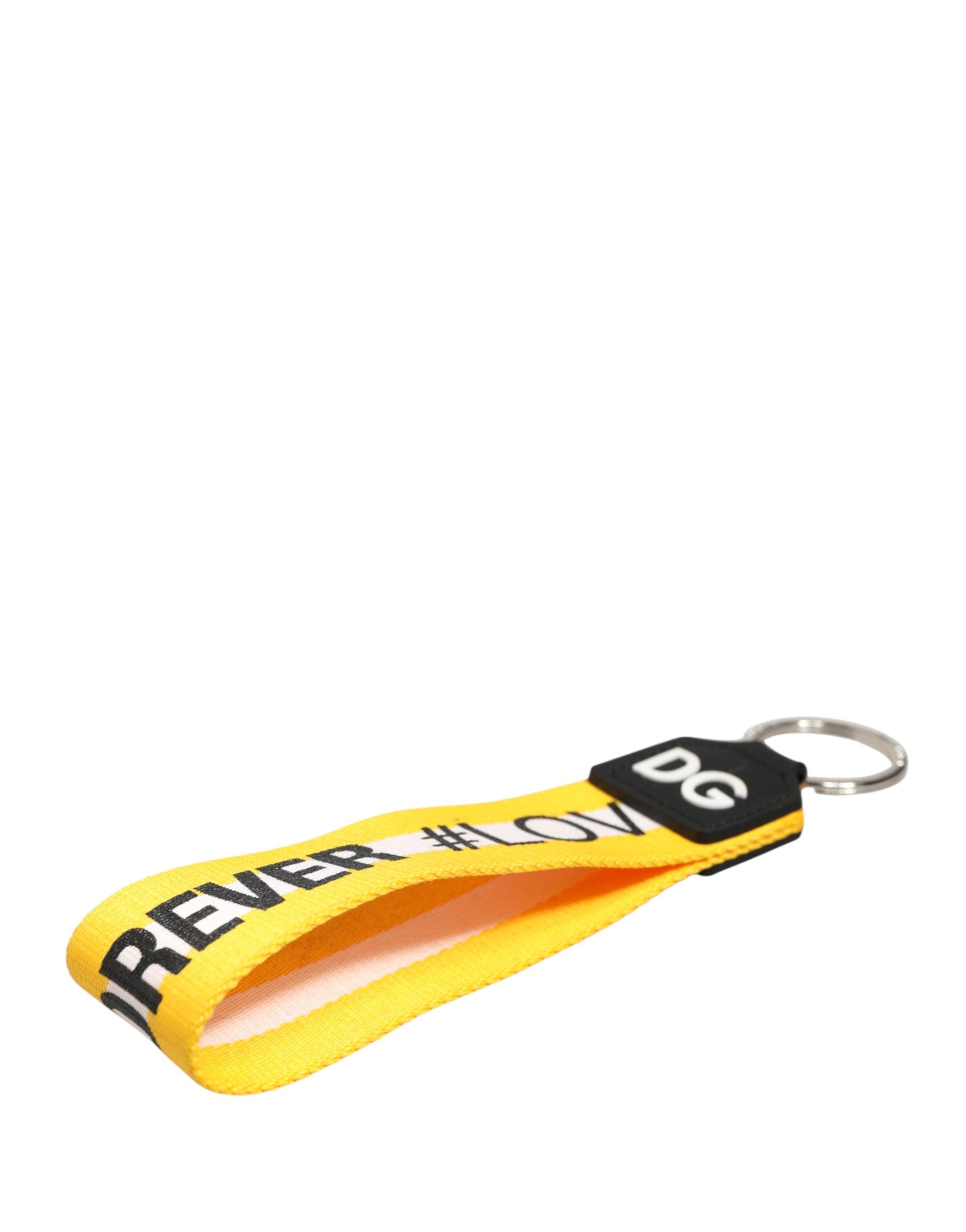 Dolce & Gabbana Dolce & Gabbana Yellow Logo Polyester Silver Brass Holder Keychain Women's Keyring