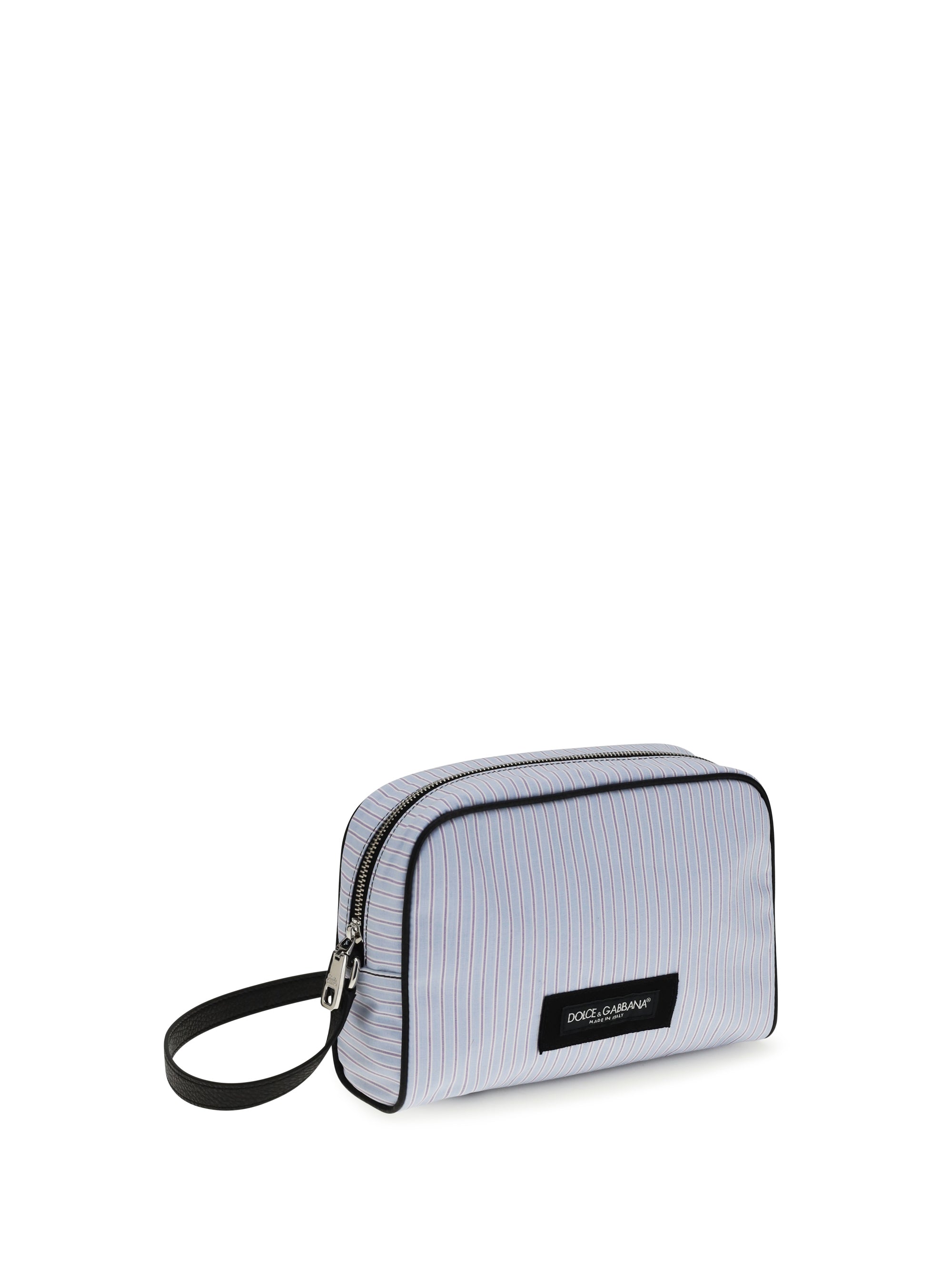 Dolce & Gabbana Men Striped Poplin And Leather Handbag