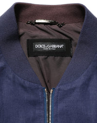 Dolce & Gabbana Blue Linen Full Zip Men Bomber Men's Jacket