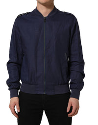 Dolce & Gabbana Blue Linen Full Zip Men Bomber Men's Jacket