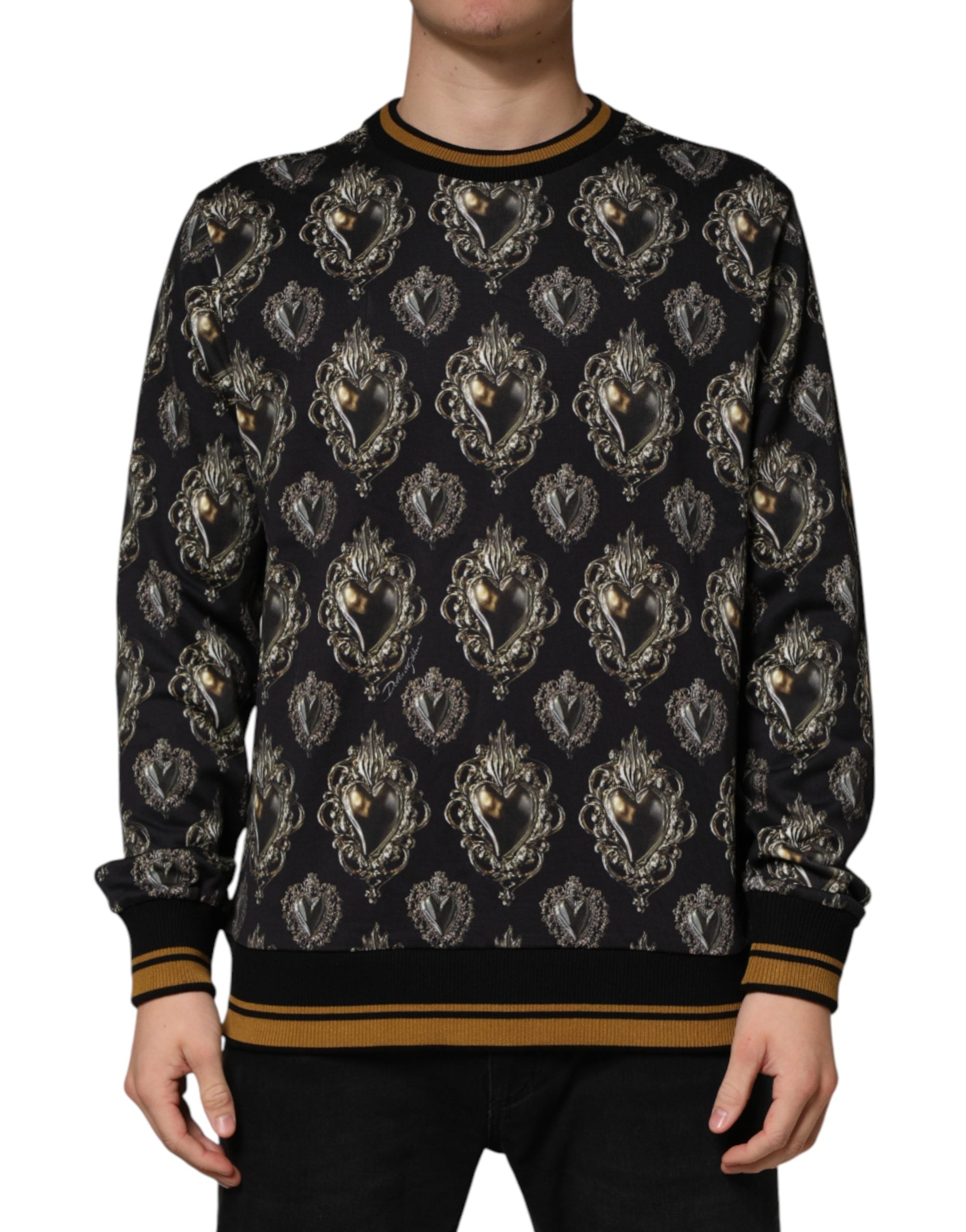 Dolce & Gabbana Dolce & Gabbana Black Sacred Heart Cotton Sweatshirt Men's Sweater