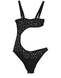 Dolce & Gabbana Black Embellished Cutout Bandeau One Piece Women's Swimwear