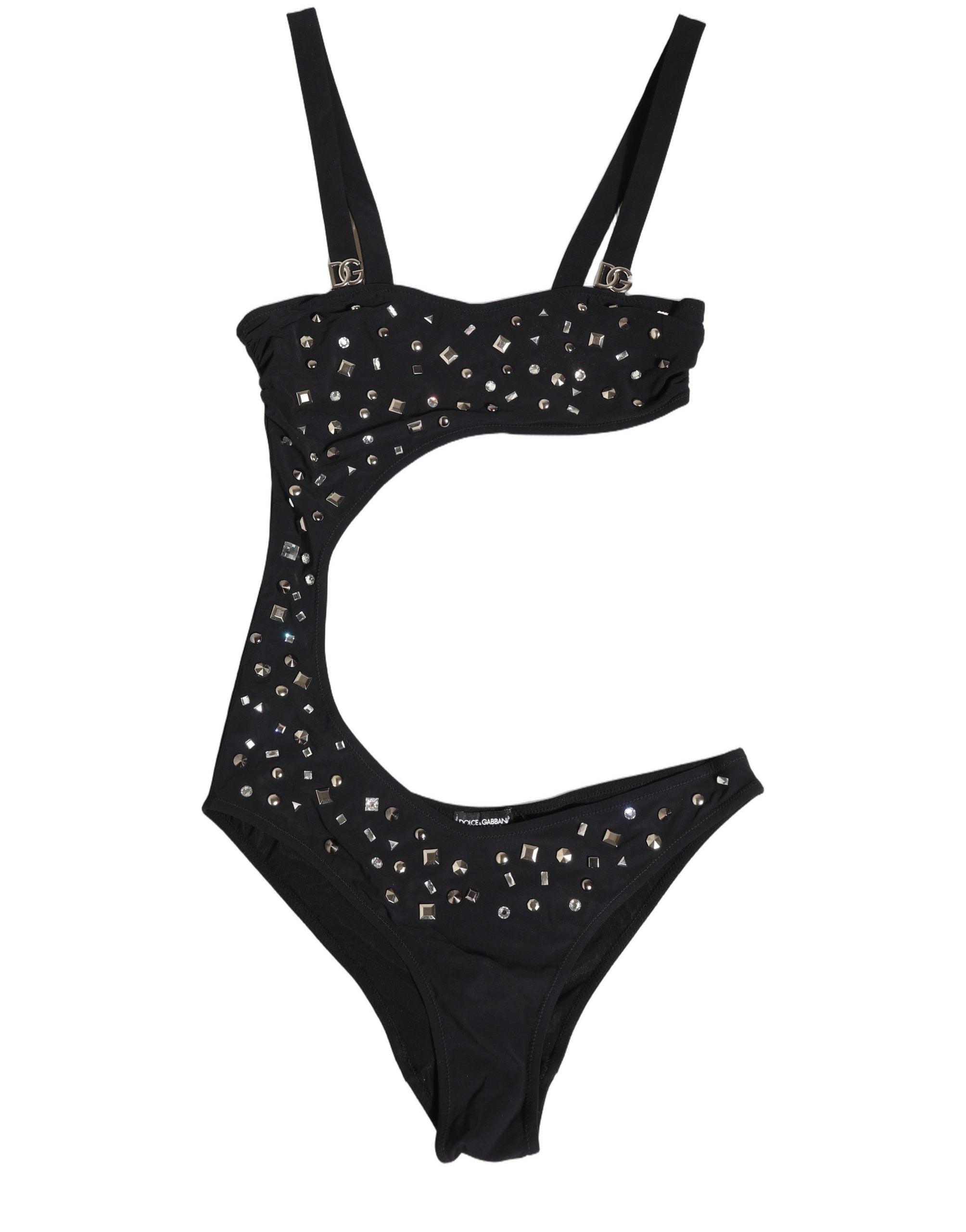 Dolce & Gabbana Black Embellished Cutout Bandeau One Piece Women's Swimwear