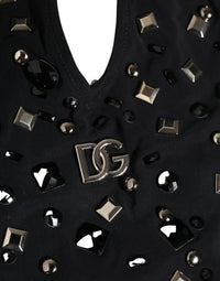 Dolce & Gabbana Black Logo Embellished Cutout One Piece Women's Swimwear