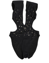 Dolce & Gabbana Black Logo Embellished Cutout One Piece Women's Swimwear