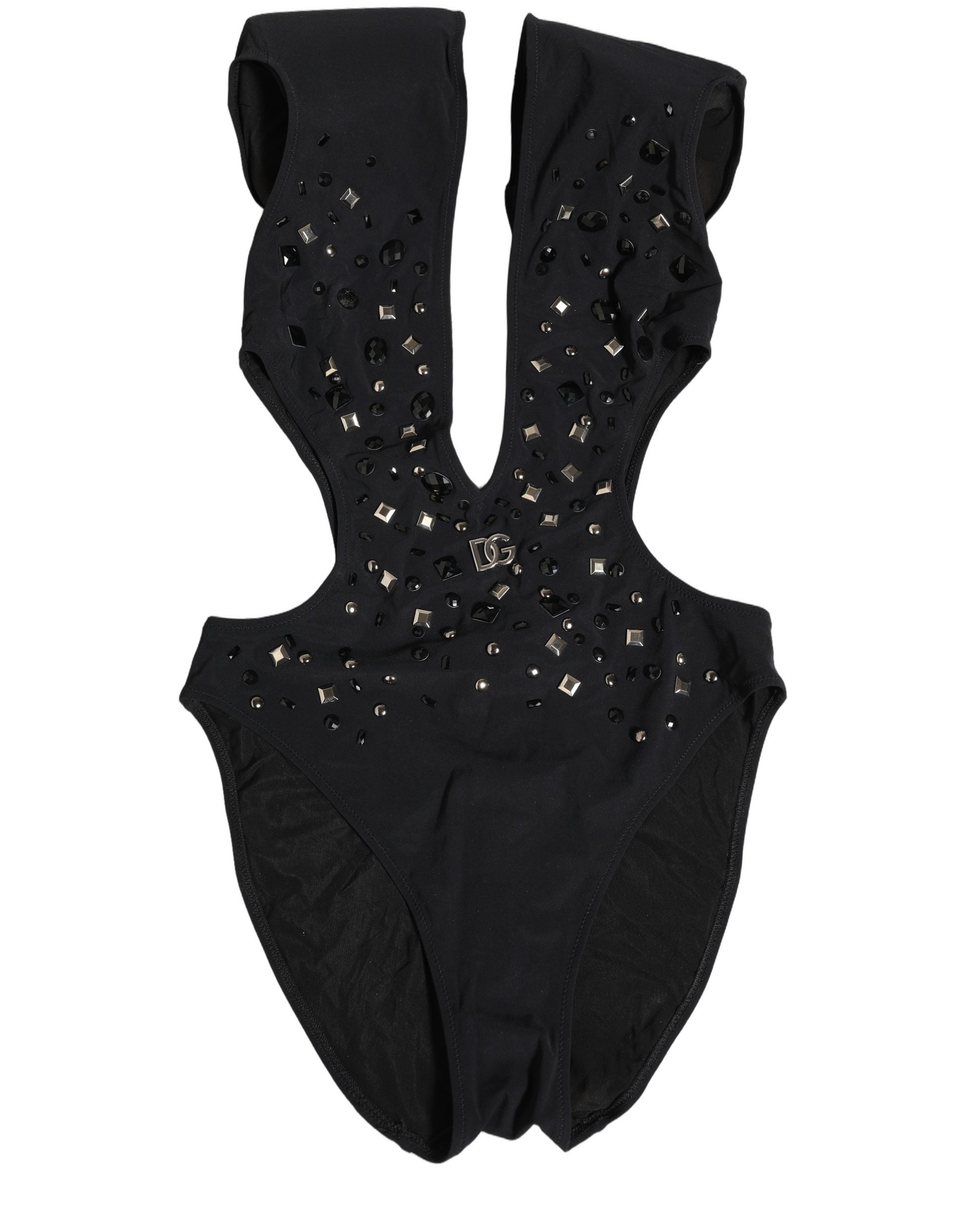Dolce & Gabbana Black Logo Embellished Cutout One Piece Women's Swimwear