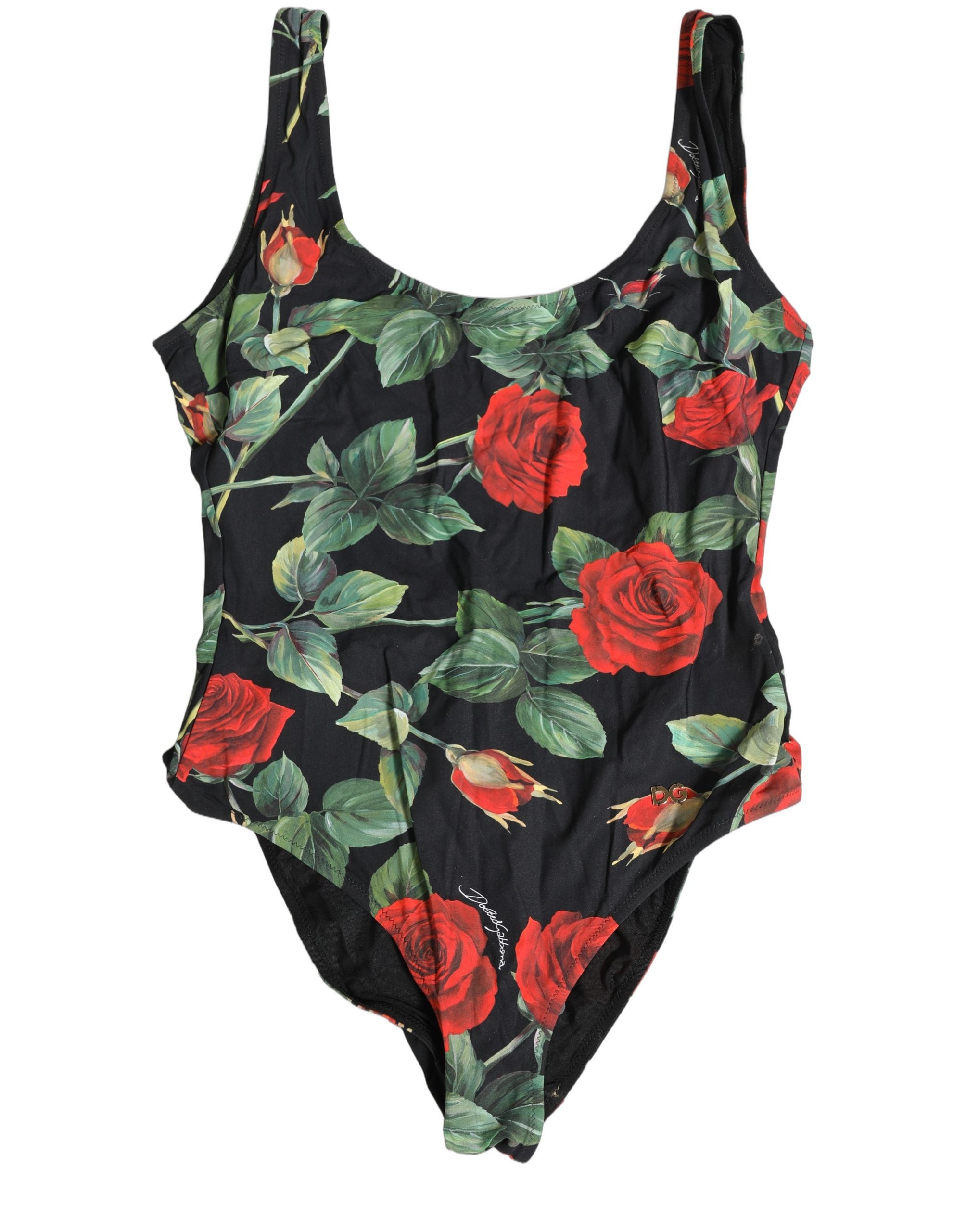 Dolce & Gabbana Black Floral Print One Piece Swimsuit Women's Swimwear