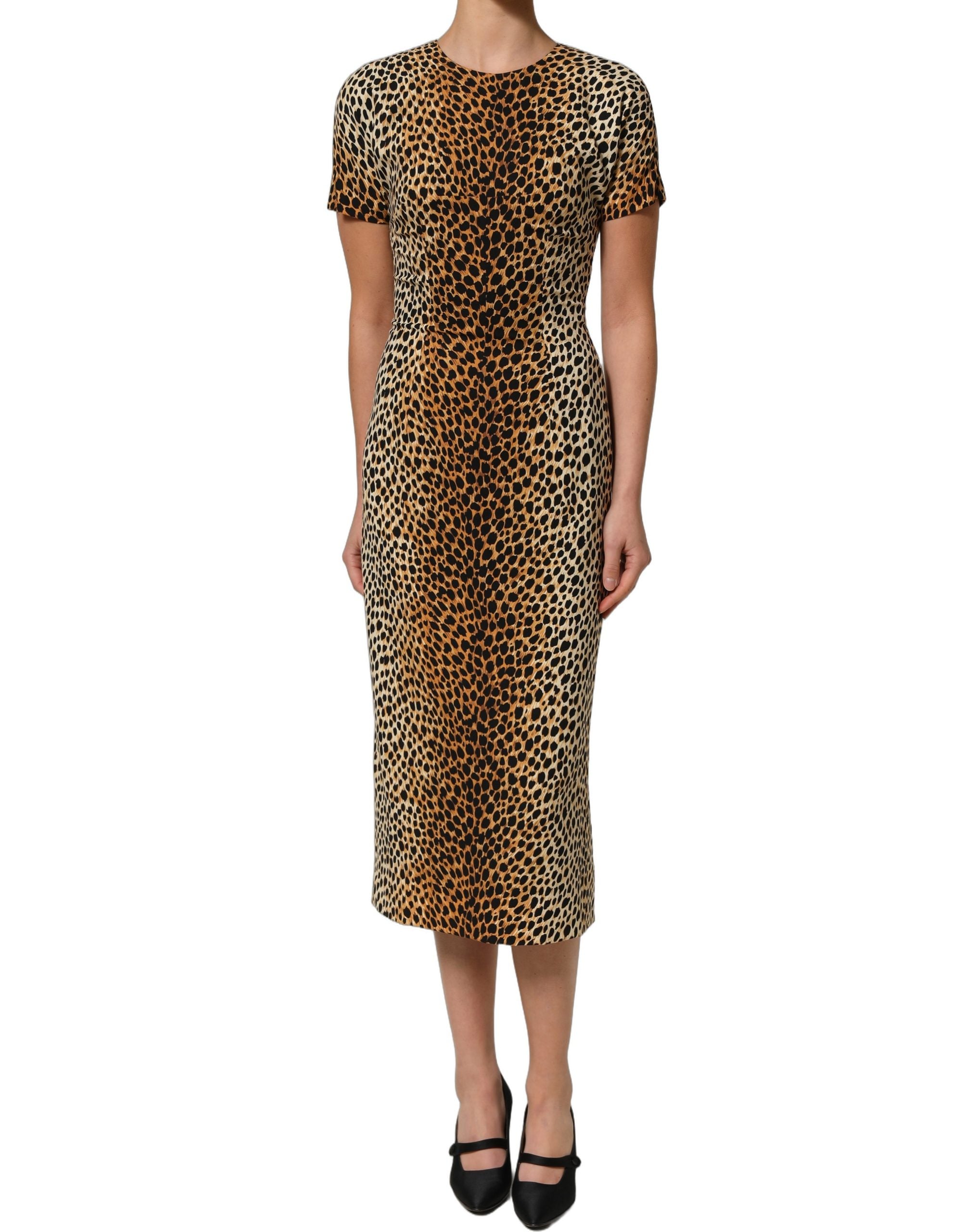 Dolce & Gabbana Dolce & Gabbana Brown Leopard Print Silk Sheath Midi Women's Dress