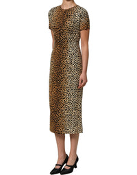Dolce & Gabbana Dolce & Gabbana Brown Leopard Print Silk Sheath Midi Women's Dress