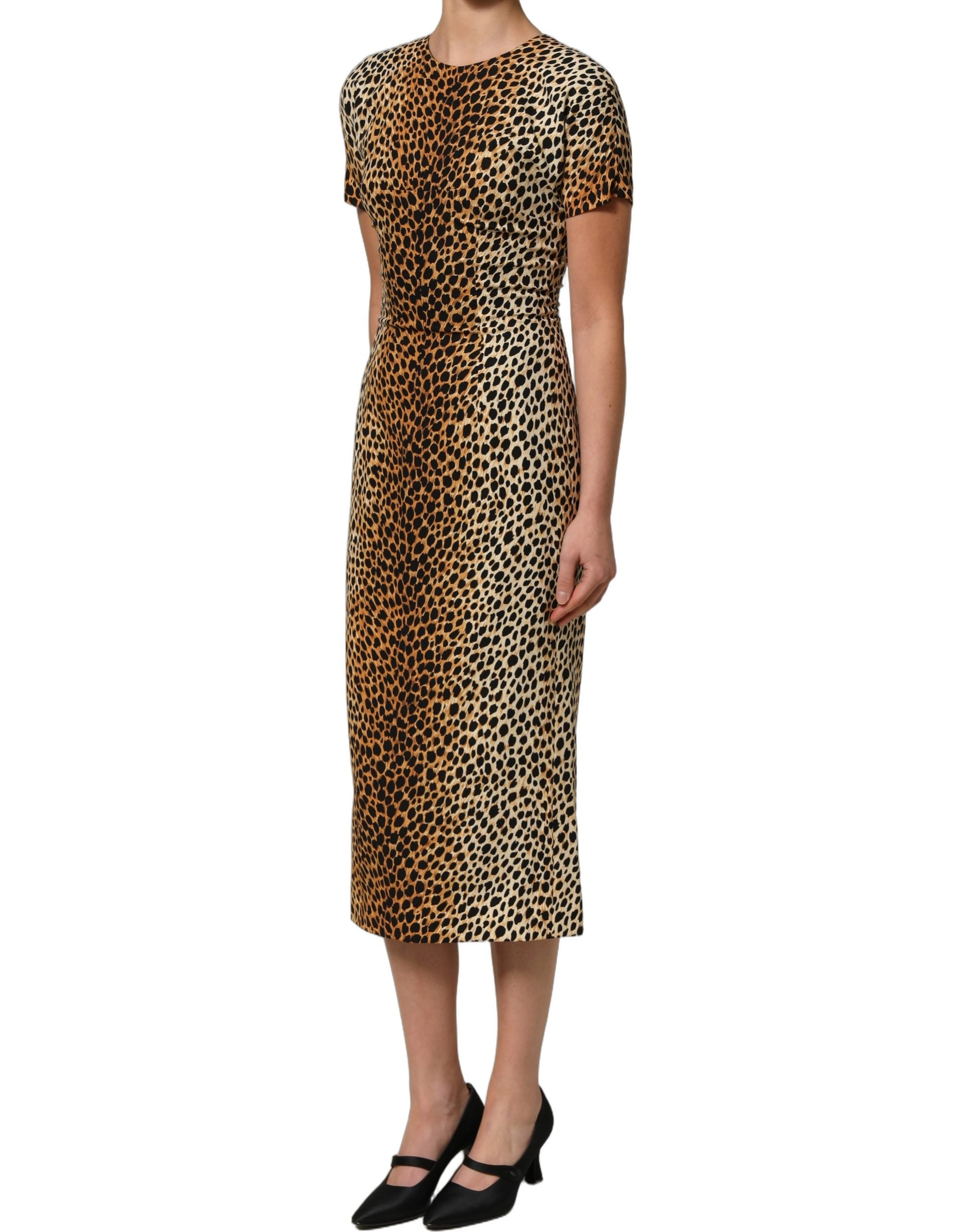 Dolce & Gabbana Dolce & Gabbana Brown Leopard Print Silk Sheath Midi Women's Dress