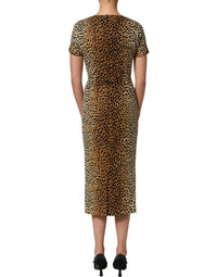 Dolce & Gabbana Dolce & Gabbana Brown Leopard Print Silk Sheath Midi Women's Dress