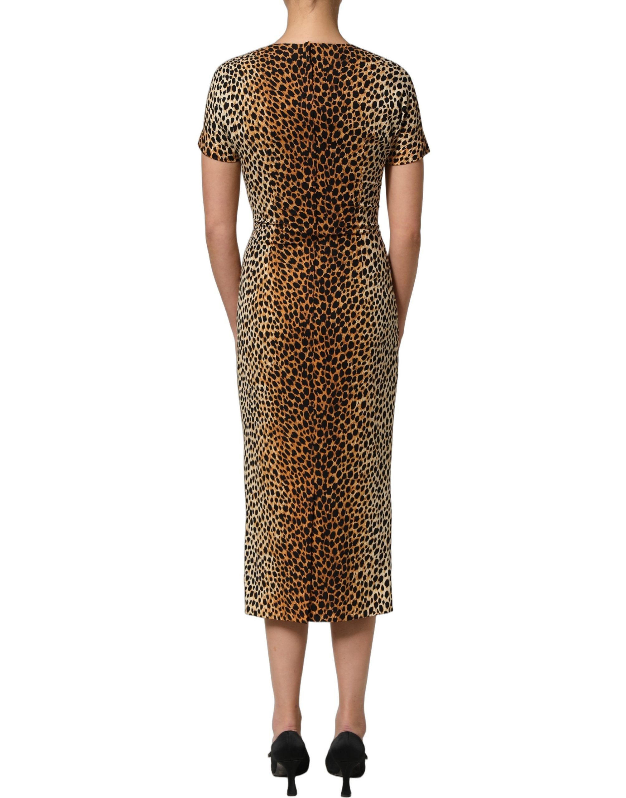 Dolce & Gabbana Dolce & Gabbana Brown Leopard Print Silk Sheath Midi Women's Dress