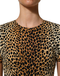 Dolce & Gabbana Dolce & Gabbana Brown Leopard Print Silk Sheath Midi Women's Dress