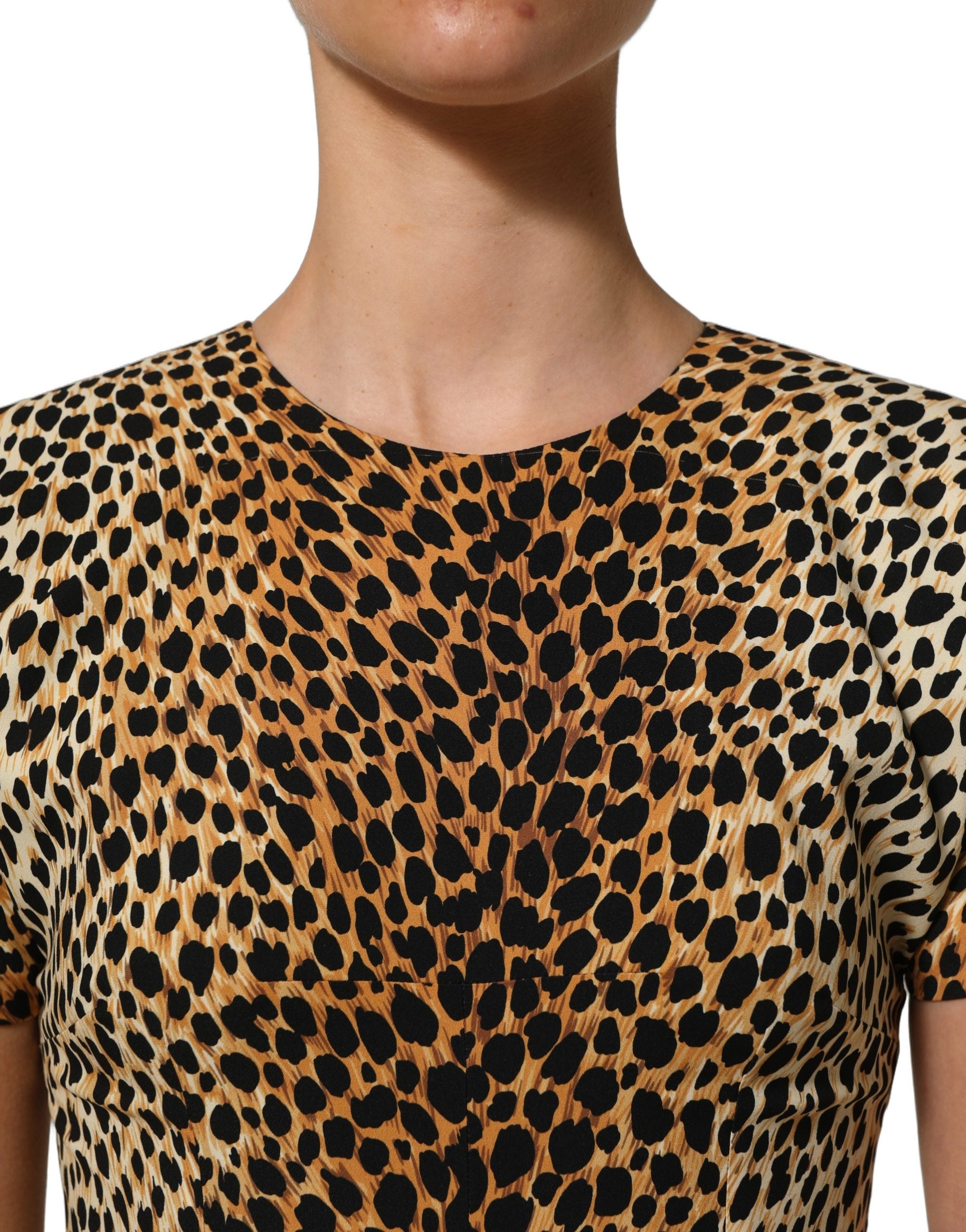 Dolce & Gabbana Dolce & Gabbana Brown Leopard Print Silk Sheath Midi Women's Dress