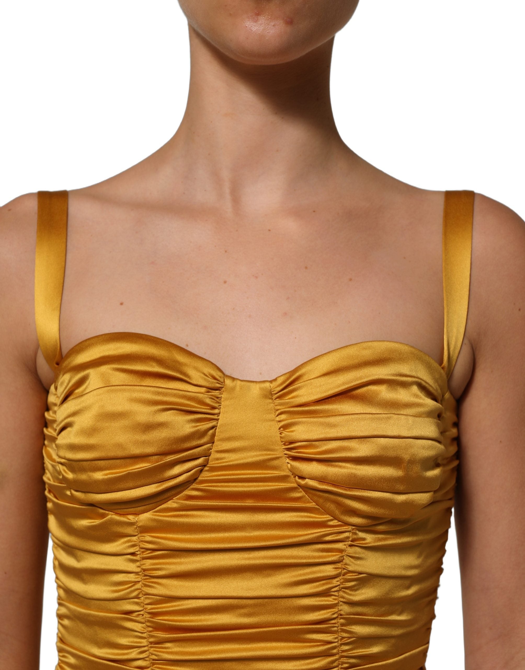 Dolce & Gabbana Dolce & Gabbana Gold Silk Ruched Bodycon Sheath Midi Women's Dress