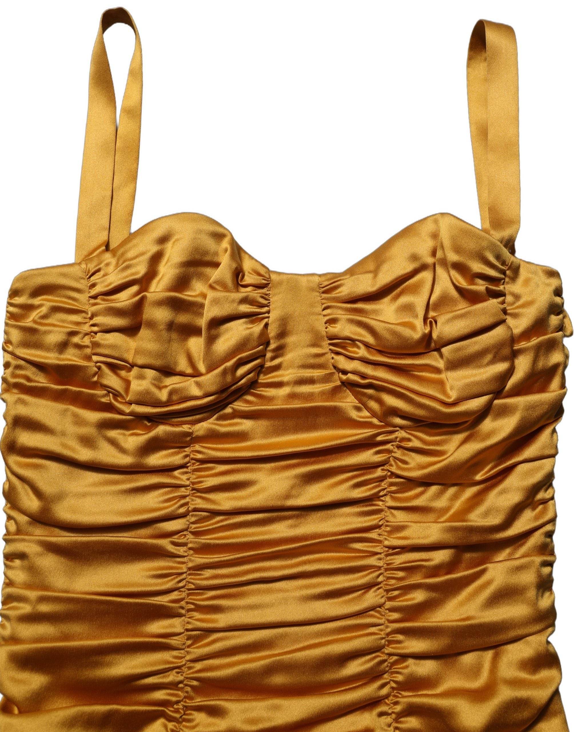 Dolce & Gabbana Dolce & Gabbana Gold Silk Ruched Bodycon Sheath Midi Women's Dress