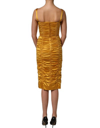 Dolce & Gabbana Dolce & Gabbana Gold Silk Ruched Bodycon Sheath Midi Women's Dress