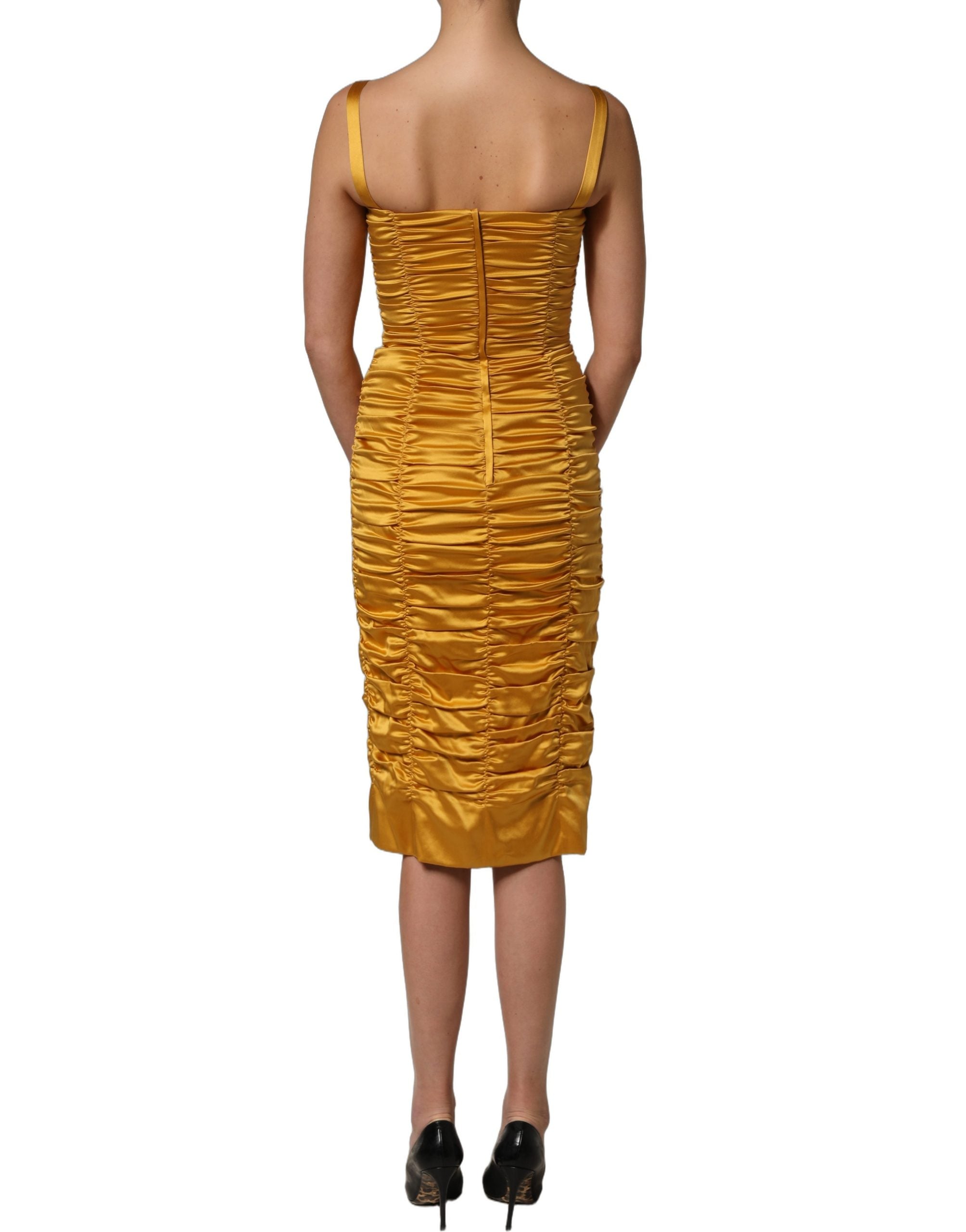Dolce & Gabbana Dolce & Gabbana Gold Silk Ruched Bodycon Sheath Midi Women's Dress