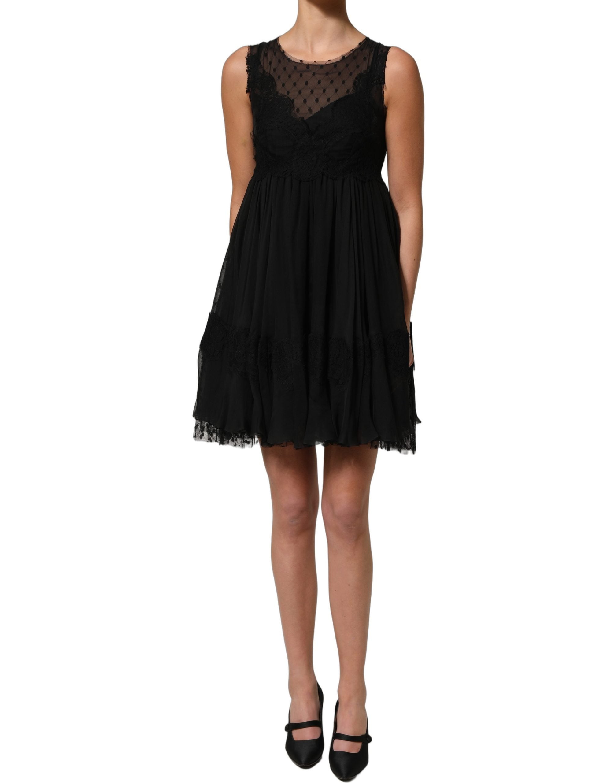 Dolce & Gabbana Dolce & Gabbana Black Lace Trim Sleeveless A-line Mini Women's Dress