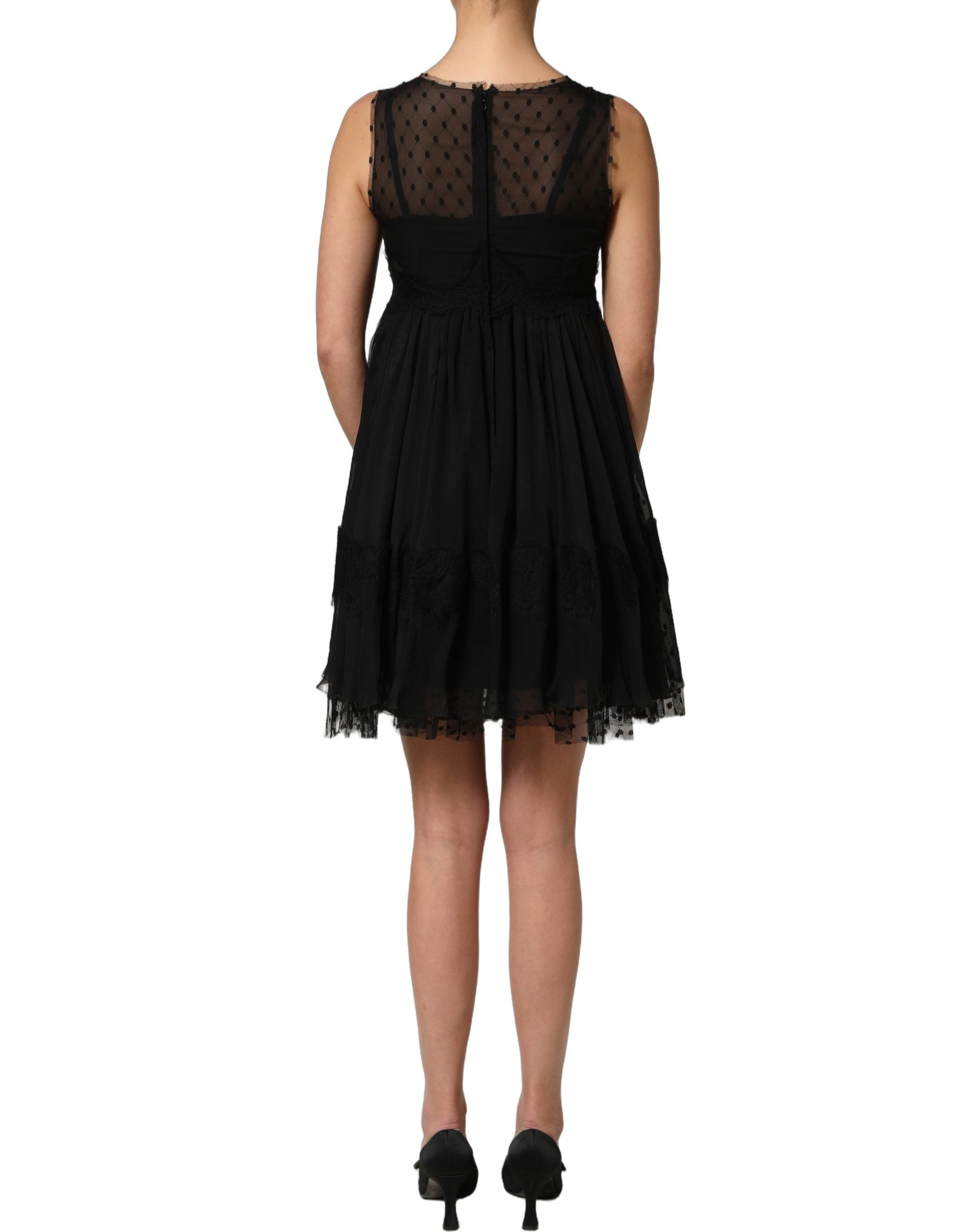 Dolce & Gabbana Dolce & Gabbana Black Lace Trim Sleeveless A-line Mini Women's Dress