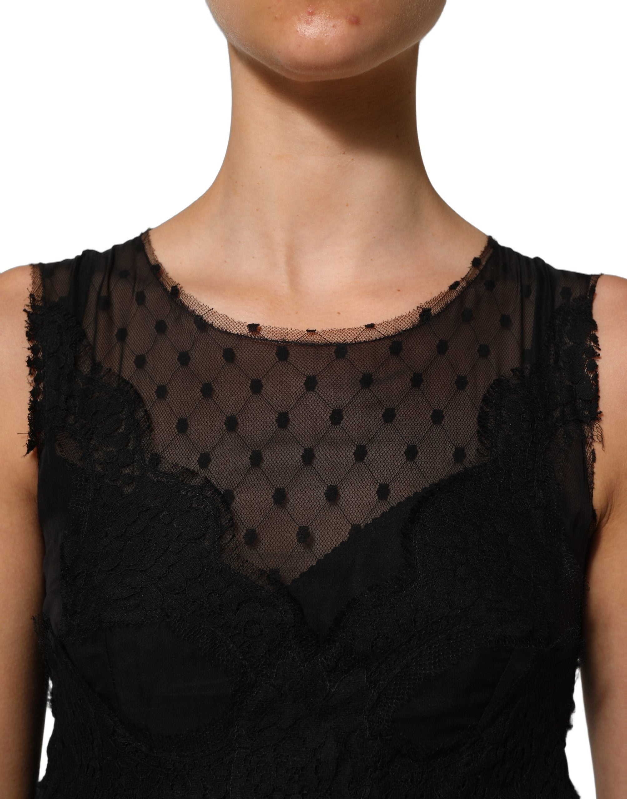 Dolce & Gabbana Dolce & Gabbana Black Lace Trim Sleeveless A-line Mini Women's Dress