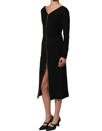 Dolce & Gabbana Dolce & Gabbana Black Long Sleeves Front Zipper Midi Women's Dress